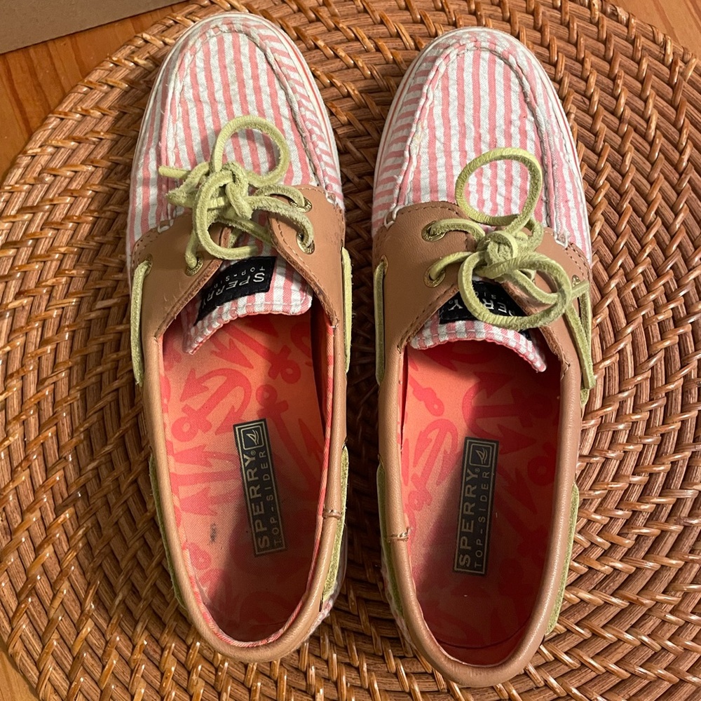 Watermelon Striped Leather Sperry Topsiders